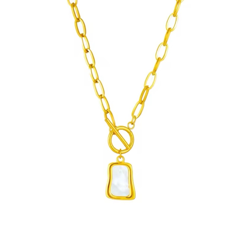 Stainless Steel Paper Clip Necklace with Shell Pendant Tarnish resistant